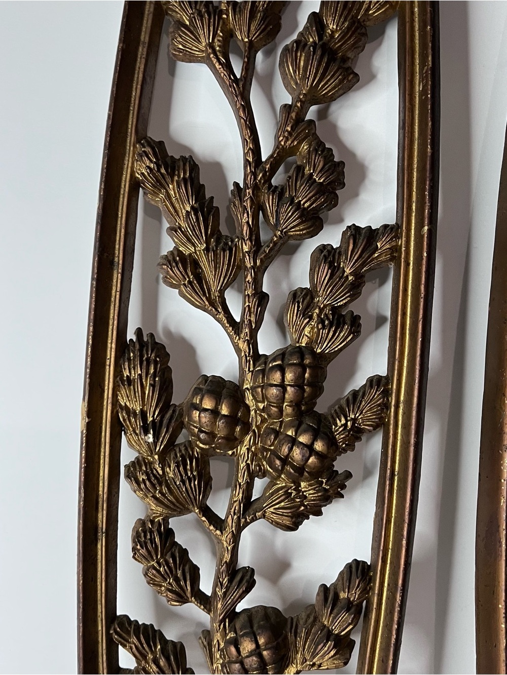 Vintage Burwood 3D Wall Art Hollywood Regency Acorns Floral 21.5" x 5.5" Read - Picture 2 of 8